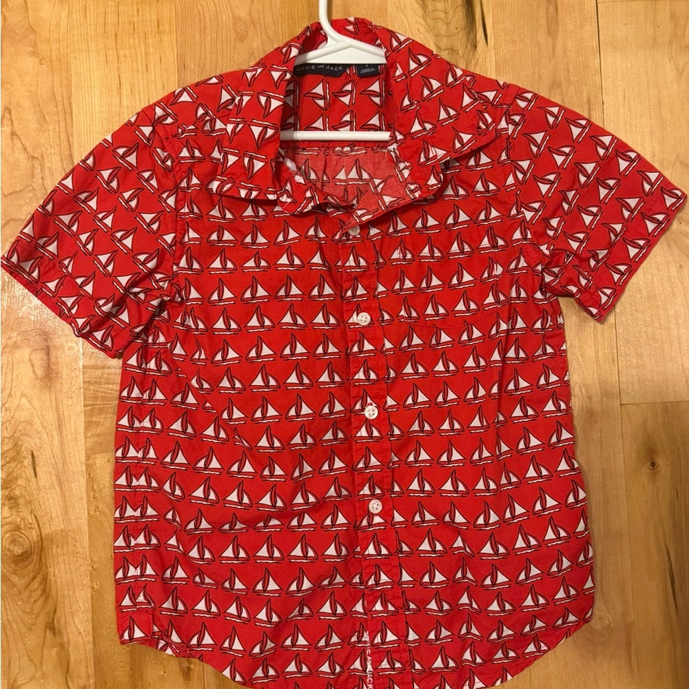 Janie and Jack Red Sailboat Print Shirt (size 6)